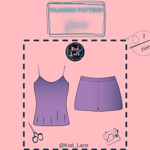 Pajama Set sewing pattern top and shorts PDF | Satin Pajama | Sleepwear | Nightie Pajamas | Night Wear | Home clothes