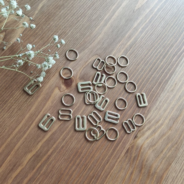 Metal silver and gold Rings, sliders, hooks for Lingerie Bra Strap, high quality, lingerie supplies,  10pcs