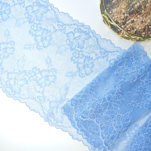 Stretch blue Lace trim with white thread for sewing lingerie, elastic lace, Fabric for Bra Making, bramaking supplies