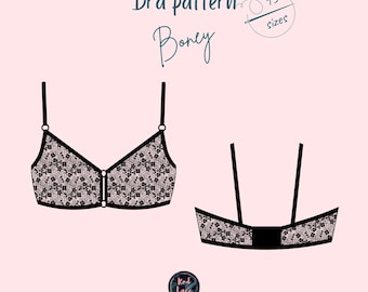 Patrón de costura para bralette con detalle de aro (descarga digital en PDF). Bralette de 12 tallas.