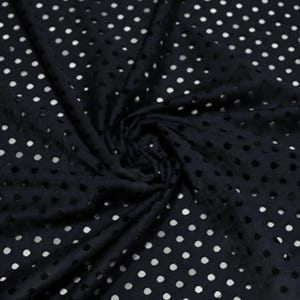 Black Perforated Stretch Mesh Fabric 175 cm (69") DOGI Spain, 180 gsm, Breathable Four-Way Stretch by 50 cm, Lingerie & Sportswear Sewing