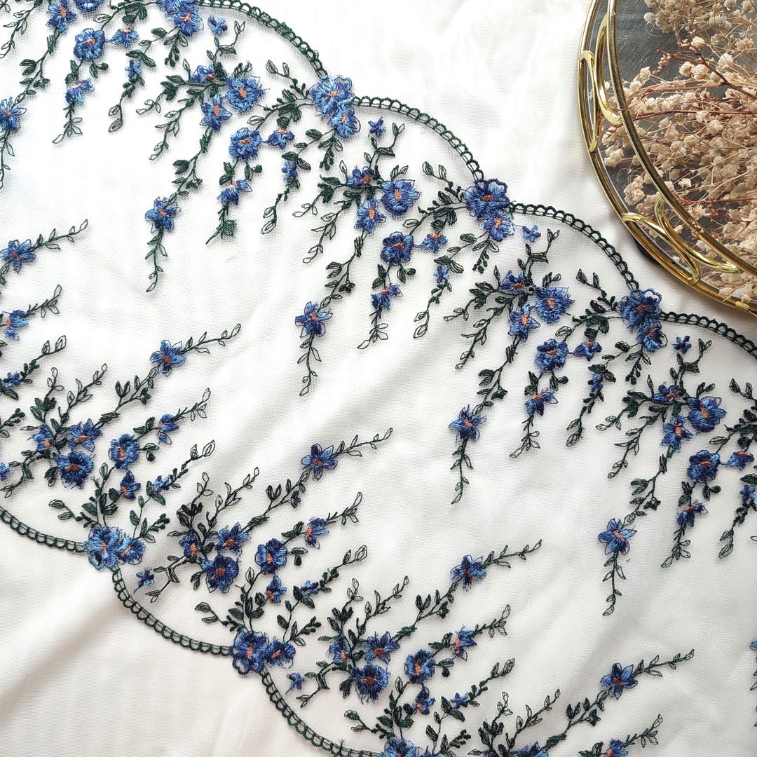 Translucent Lace Rugs Transparent Lace With Blue Embroidery/ Green Embroidery, Mesh ...