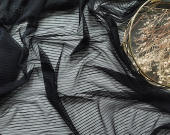 Black Striped Stretch Mesh Fabric | Lingerie and Bra Making tulle