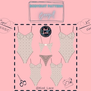 Bodysuit lingerie sewing pattern Brazill size XS, 4 cups in 1 PDF
