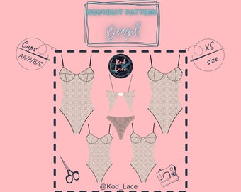 Bodysuit lingerie sewing pattern Brazill size XS, 4 cups in 1 PDF