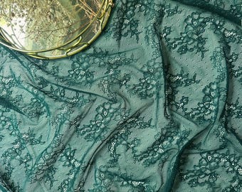 Dark Green Stretch Lace Fabric – Wide Floral Lace for Lingerie, 155 cm