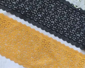 Stretch Lace Black and yellow for sewing lingerie, high quality, Fabric for Bra Making, Sewing supplies