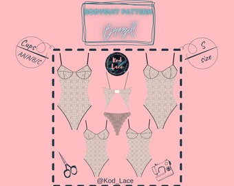 Bodysuit lingerie sewing pattern Brazill size S, 4 cups in 1 PDF