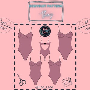 Bodysuit lingerie sewing pattern Thong size M 4 cups in 1 PDF