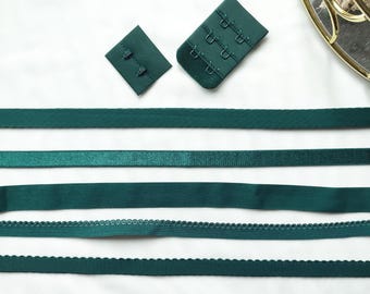 Deep green elastics for making lingerie | picot elastic | panties elastic | bra straps | channeling | FOE fold