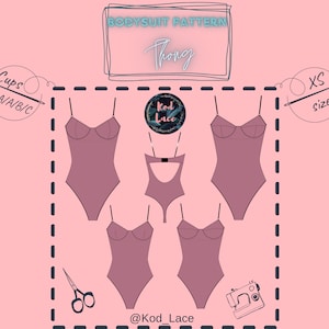 Bodysuit lingerie sewing pattern Thong PDF size XS cups AA, A, B, C