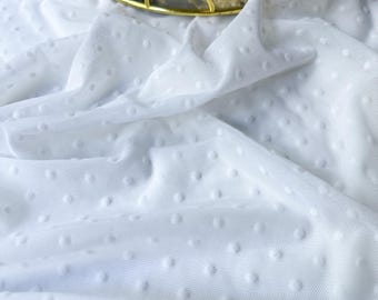 White Flocked Dot Mesh Fabric – 4-Way Stretch Tulle for Lingerie Sewing