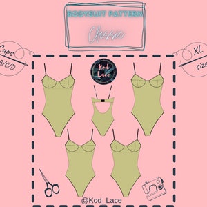Bodysuit lingerie sewing PDF pattern Classic size XL, cups B/C/D