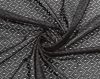 Black Stretch Mesh Fabric Geometric Tulle Lingerie Fabric 2 Way Stretch