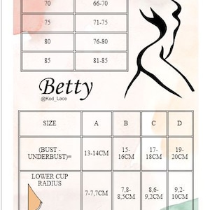 Pattern B Size Chart Lace Bra Sewing Pattern PDF Betty Size 80 (A/B/C/D) - Etsy