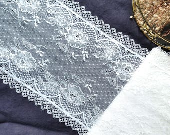 Stretch Ecru Floral Lace Trim, 9" Wide, Sewing Supplies