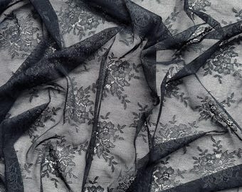 Luxury Black Stretch Guipure Floral Lace Fabric