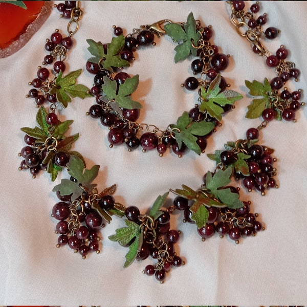 Necklace garnet, Earrings cluster garnet, Garnet bracelet cluster,  Fruit garnet grapes necklace, Currant bracelet, Garnet luxurious kit