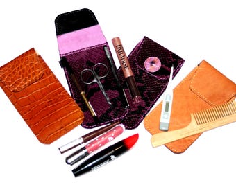 Estuche de cuero para cosméticos, Estuche de cuero para rímel, Estuche de cuero para brillo de labios, Estuche de cuero para reloj, Estuche de cuero para bolígrafo, Estuche de cuero para vaporizador,