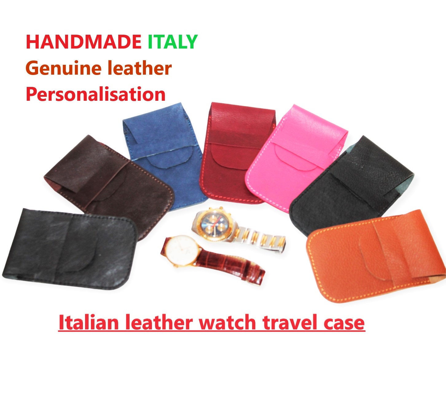Leather watch case, Personalized leather watch pouch, Italian leather watch cover, Pink leather watch travel case, Leather watch sleeve