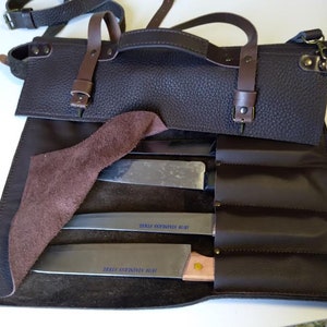 Borsa porta coltelli pelle, Borsa rotolo pelle personalizzata, custodia pelle coltelli, borsa in pelle artigianale Borsa chef pelle marrone