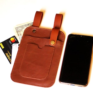 MADE ITALY Leather phone bag, Leather Belt Phone holder, PERSONALIZED Leather Phone bag, Leather Festival bag, Man leather belt phone holder