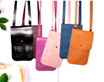 Bolso de cuero para teléfono, bolso bandolera para teléfono, funda de cuero italiano para smartphone, bolso bandolera pequeño, bolso de cuero para festivales, bolso de cuero práctico