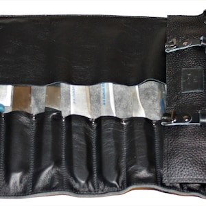 Borsa pelle Bufalo Chef, Borsa rotolo pelle personalizzata, custodia pelle per coltelli, borsa in pelle artigianale, Borsa chef pelle nera