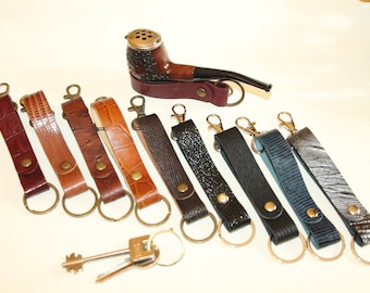 Leather key holder, Crocodile Leather key chain, Italian leather key holder Reptile, Leather pipe holder