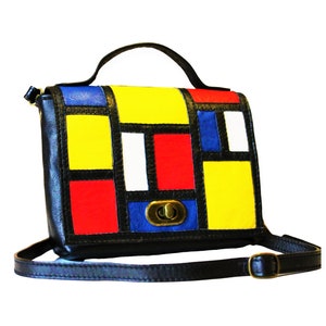 MONDRIAN leather bag, Leather Phone Bag, Leather iphone Pouch, MONDRIAN STYLE,Crossbody Phone Bag, Leather Festival bag, Handy leather bag