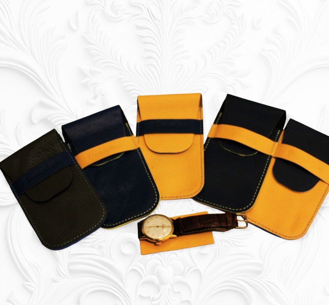 Leather Watch Case, Personalized Leather Watch Pouch, Italian Leather Watch Cover, Pink Leather