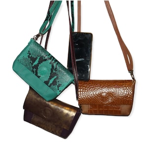 Leather Phone Bag, Leather Pouch, Crossbody Phone Bag, Brown Italian Leather Pouch, Tan Crocdil Leather Festival bag, Handy leather bag