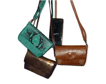 Bolso de cuero para teléfono, bolso de cuero, bolso bandolera para teléfono, bolso de cuero italiano marrón, bolso de festival de cuero de cocodrilo color canela, bolso de cuero práctico