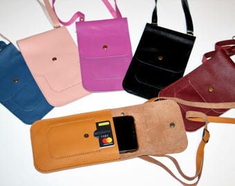 Bolso de cuero para teléfono, bolso bandolera para teléfono, funda de cuero italiano para smartphone, bolso bandolera pequeño, bolso de cuero para festivales, bolso de cuero práctico