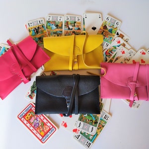 Porta tarocchi pelle, Porta carte tarocchi pelle, Custodia tarocchi, Astuccio tarocchi vera pelle, Porta carte pelle Pochette tarocchi nera
