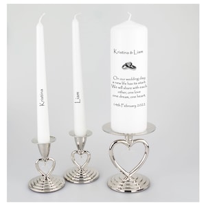 Personalised wedding unity candle set - gold or silver rings - wedding ceremony set -choice of unity candle holders an optional extra