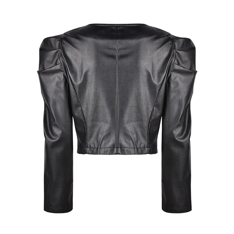 Women's Black Leather Jacket, Long Sleeve Moto Jacket, Cropped Leather ...