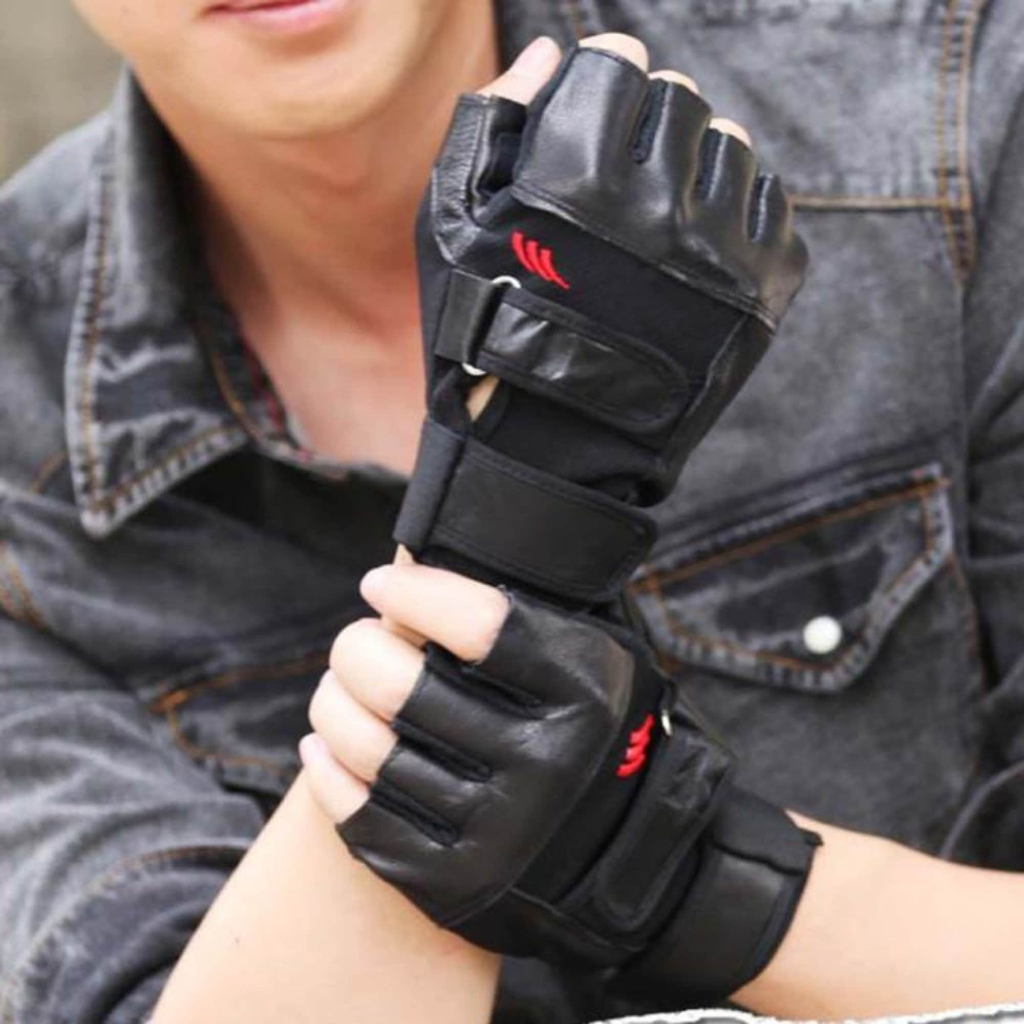 Fingerless gloves leather sale men