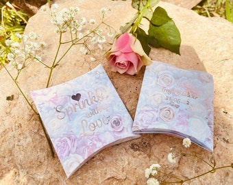 Pack of 10 Bespoke Confetti Boxes - Personalised Pillow Boxes - Personalised Confetti Boxes - Floral Themed Confetti Boxes-