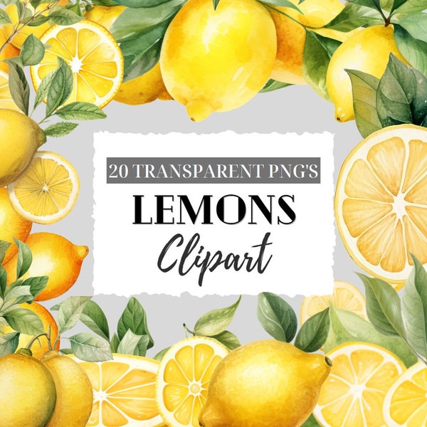 Lemon Watercolor Clipart Bundle: Citrus Graphics for Instant Download & Commercial Use