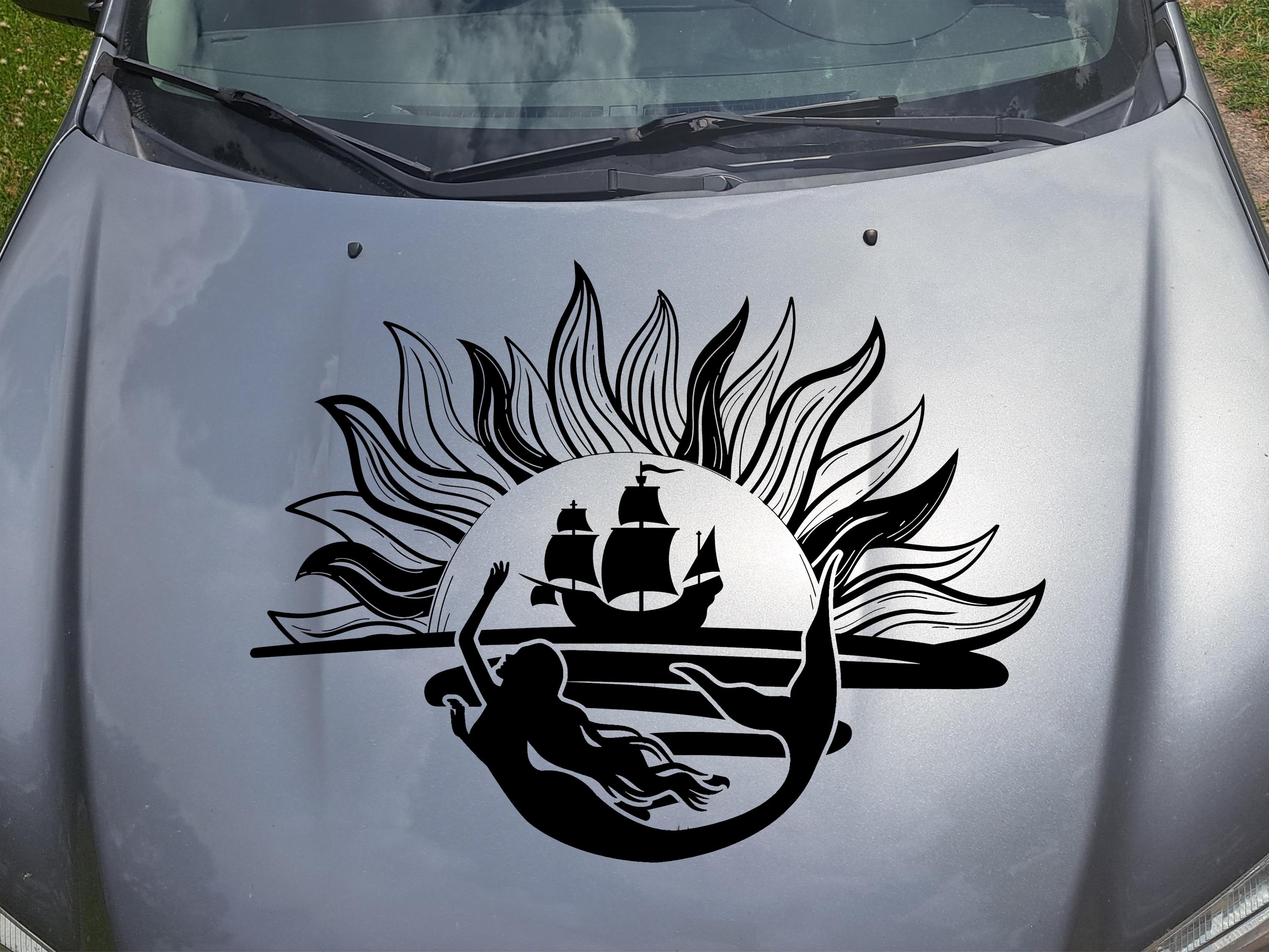 Oversized hood Decal Mermaid reaching in the sunset