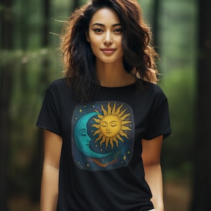 Mystical Sun And Moon Face T-Shirt, Hippie Clothing Women, Chic Style, Ladies Clothing, Hippy Clothes, Vintage Bohemian - Unisex Softstyle