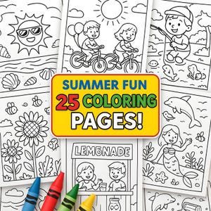 Summer Coloring Pages - Printable Coloring Book Summer Themed with 25 Colorable Pages - Great for Kids and Students in PDF Format