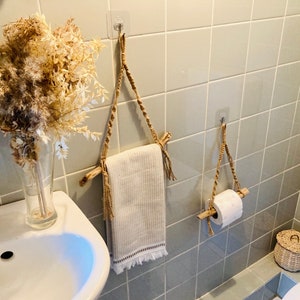 Handmade boho toilet paper holder or towel holder with macrame technique