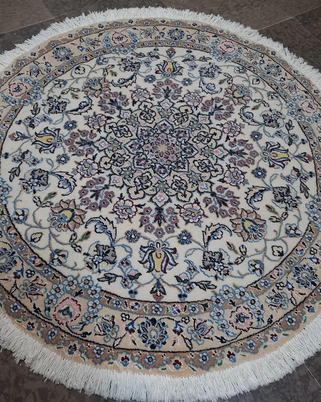 Pink Indigo Round Silk Vintage Rug, Luxury 4x4 Ft Round Rug