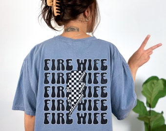 Firefighter Wife Shirt First Responder EMT Thin Red Line Fireman Girlfriend Tshirt Fire Chief Wife Gift For Firewife Tee Department Badge