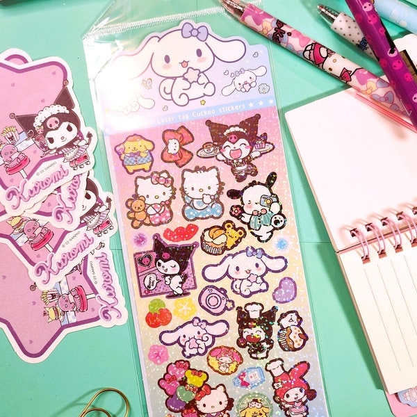 Cute Kawaii Kitty & Friends Holographic Sticker Sheet Variety Pack Super Cute Shimmer Sticker Perfect For Bujo Scrapbooking Laptop Phonecase