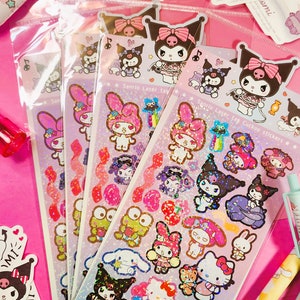 Kawaii Kitty & Friends Holographic Sticker Sheets Cute Kawaii Glitter Stickers For Students Teen Gift Scrapbooking Bujo Goo Card Journaling
