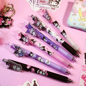 Cute Kawaii Skull Bunny Gel Pen Japanese Cartoon Retractable Pens with Skull Bunny Acrylic Charm Black Ink For Journaling Planner Student