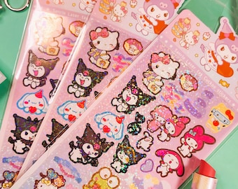 Kawaii Kitty & Friends Holographic Glitter Sticker Sheet